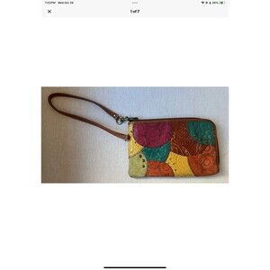 Fossil Key-Per Patchwork Leather Wristlet/Wallet Zipper Pouch